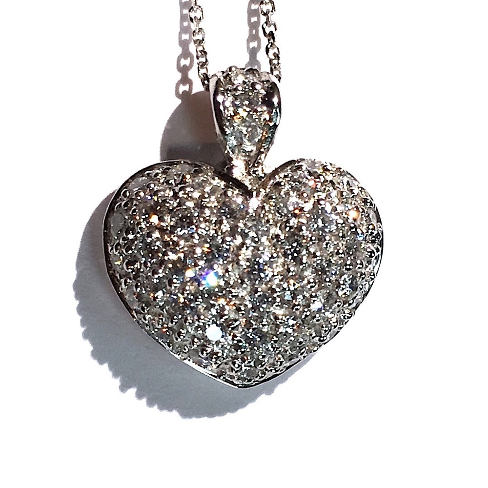 🤍💎 18K VS1 DIAMOND PAVÉ BUBBLE HEART PENDANT NECKLACE CHAIN 💎🤍